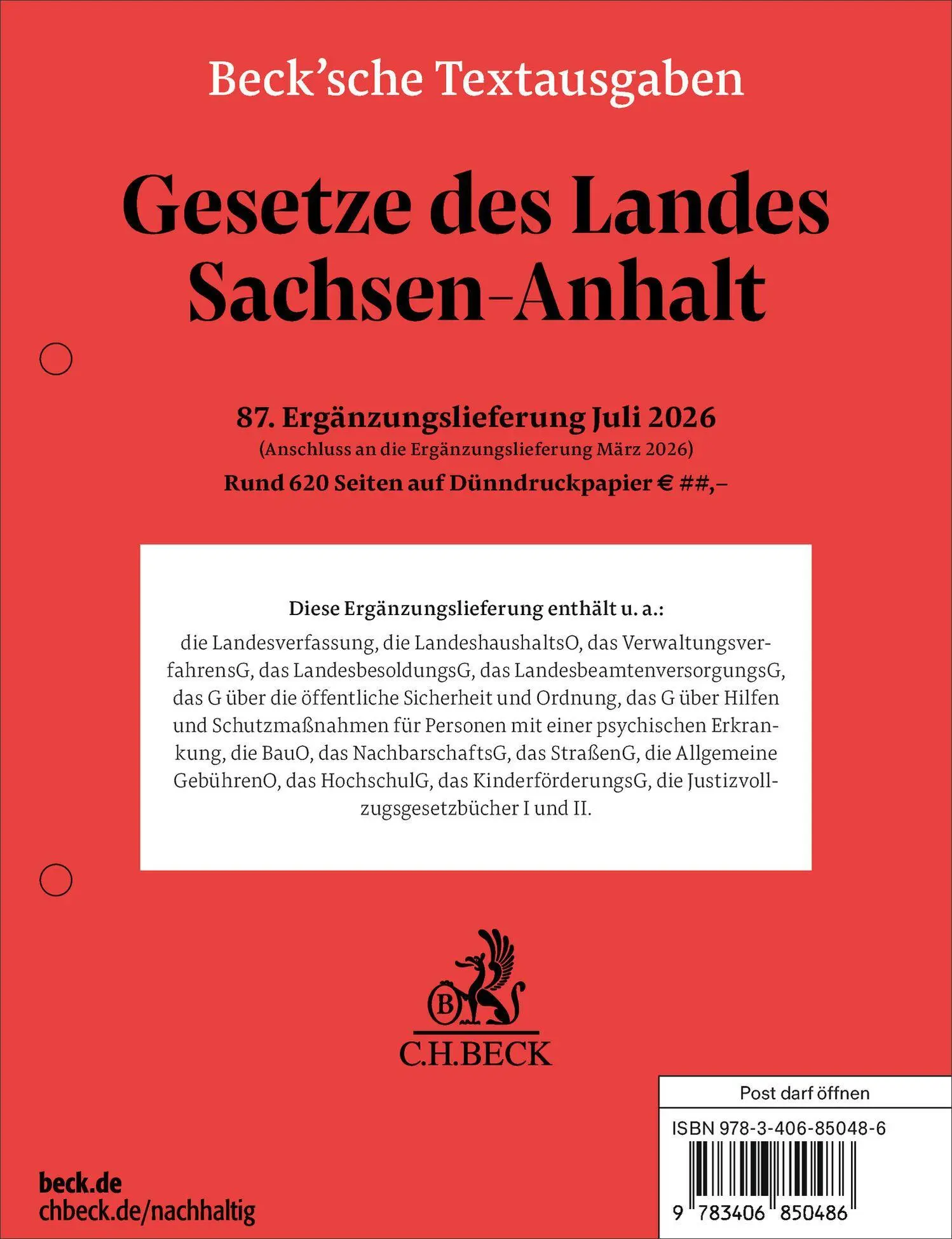 Gesetze des Landes Sachsen-Anhalt 87. Ergänzungslieferung