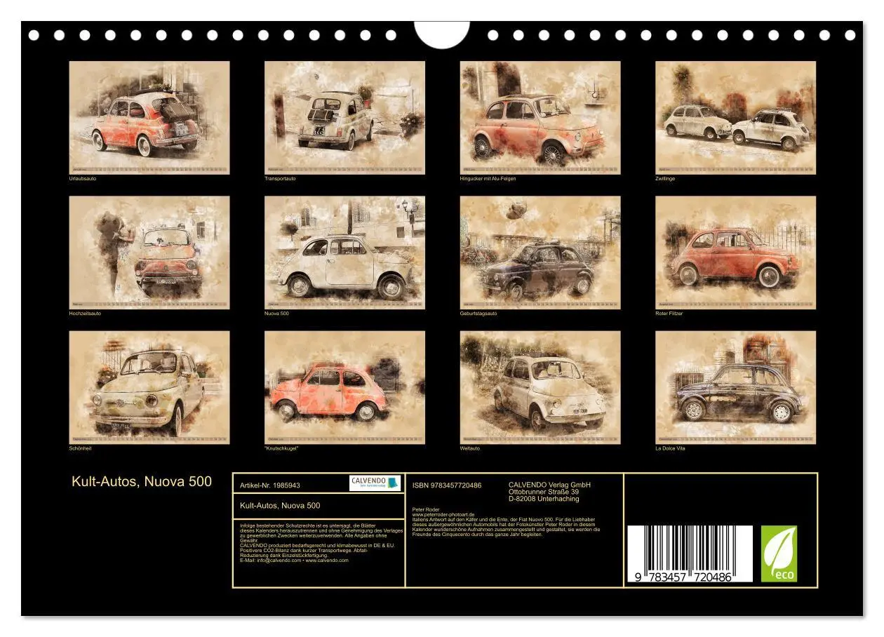 Bild: 9783457720486 | Kult-Autos, Nuova 500 (Wandkalender 2026 DIN A4 quer), CALVENDO...