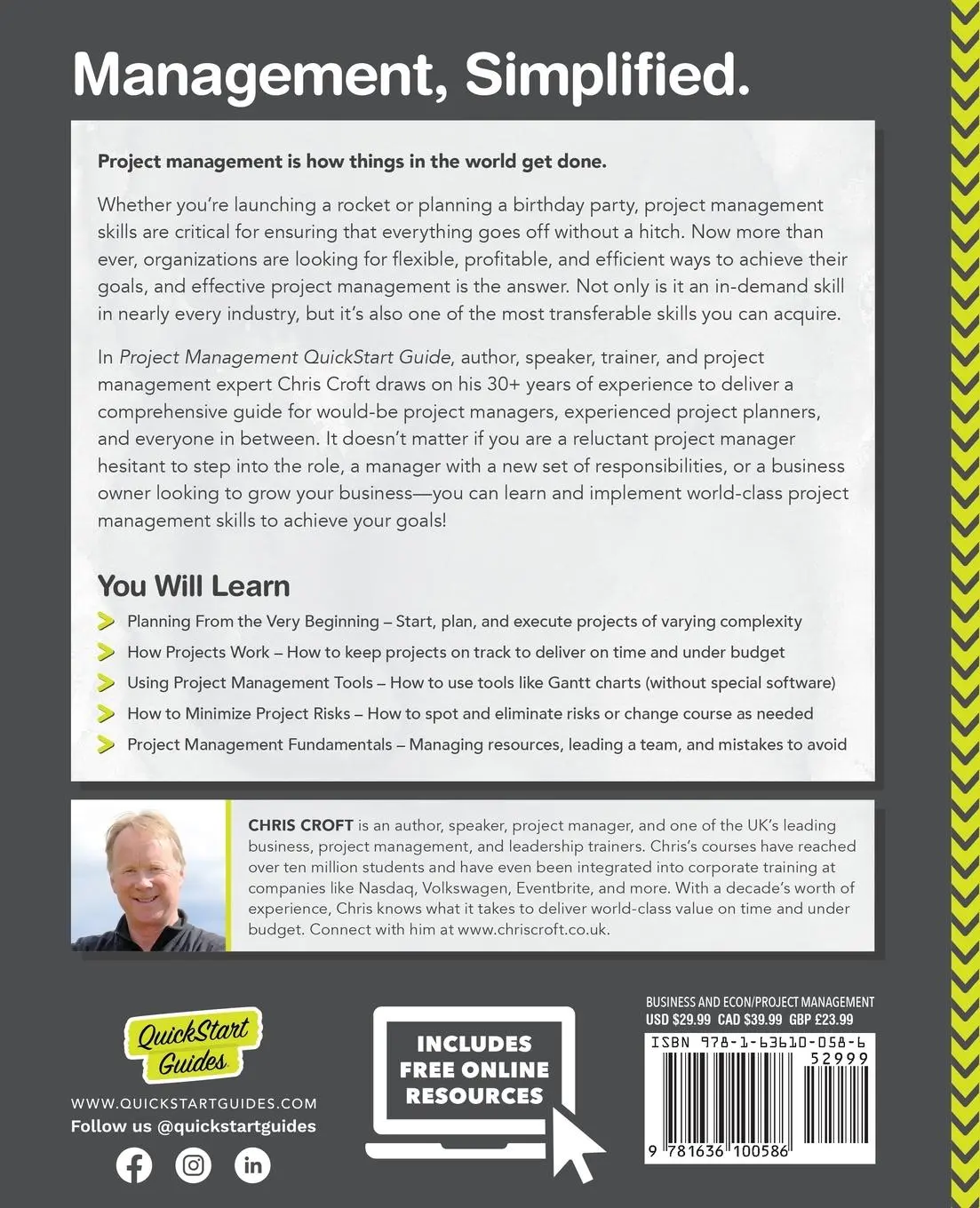 Rückseite: 9781636100586 | Project Management QuickStart Guide | Chris Croft | Taschenbuch | 2022