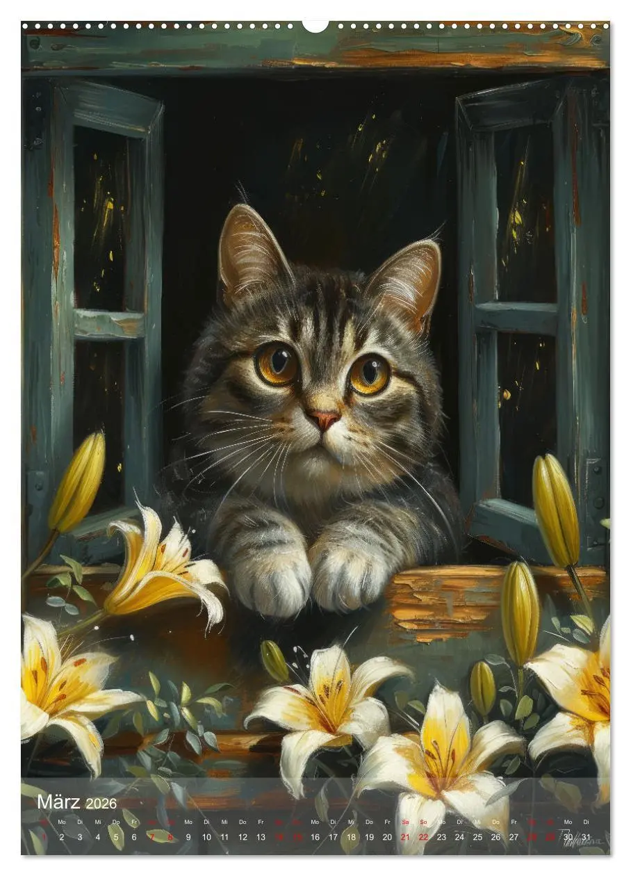 Bild: 9783516280586 | Katzen Kunstillustrationen (Wandkalender 2026 DIN A2 hoch),...