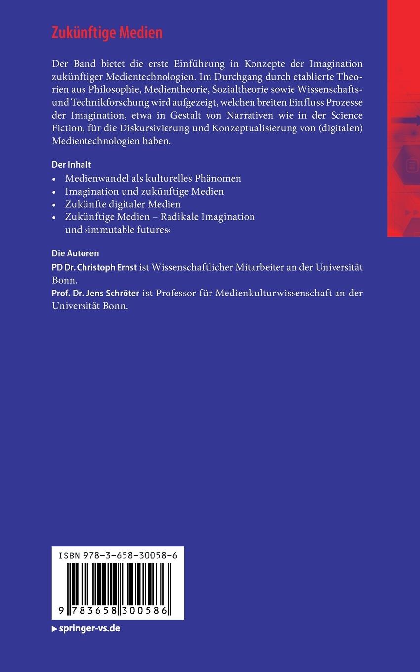 Rückseite: 9783658300586 | Zukünftige Medien | Eine Einführung | Jens Schröter (u. a.) | Buch
