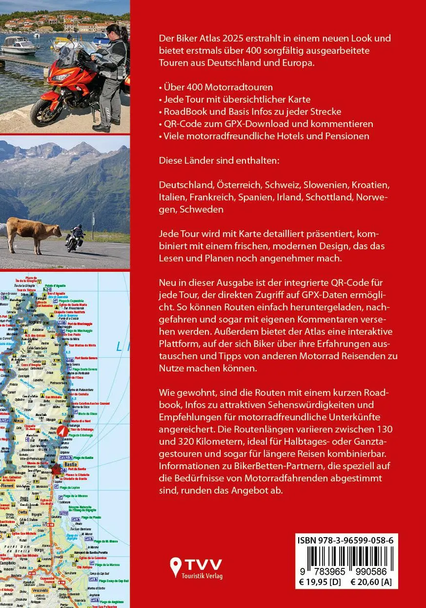 Rückseite: 9783965990586 | Biker Atlas 2025 | 400 Motorradtouren aus 12 Ländern | Martin Schempp