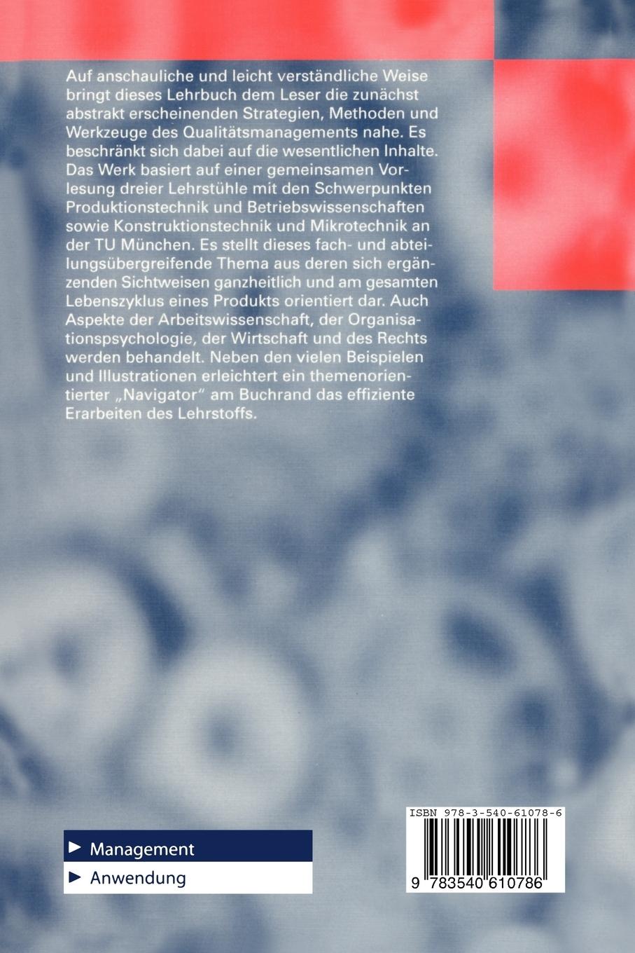 Rückseite: 9783540610786 | Qualitätsmanagement | Ein Kurs für Studium und Praxis | Taschenbuch Rückseite: 9783540610786 | Qualitätsmanagement | Ein Kurs für Studium und Praxis | Taschenbuch