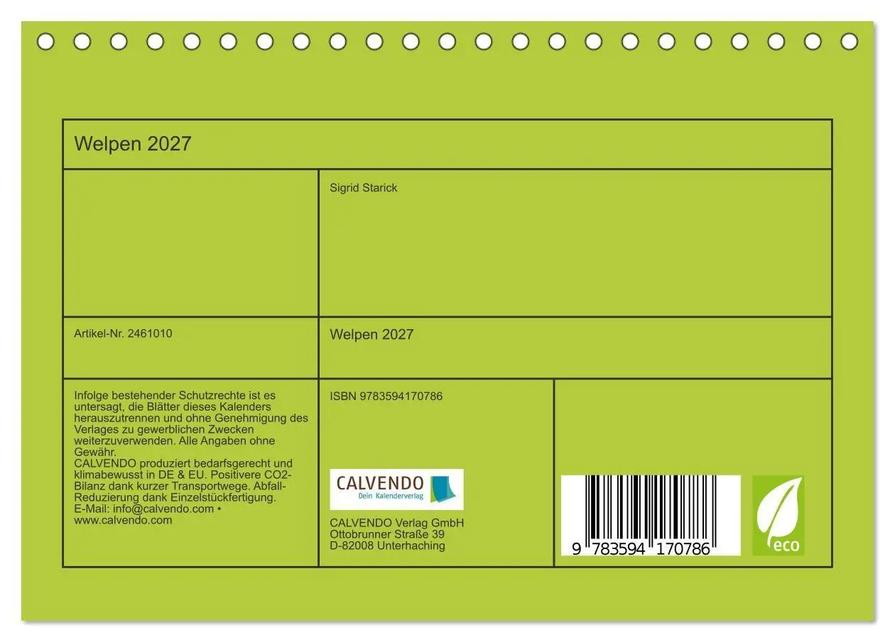 Bild: 9783594170786 | Welpen 2027 (Tischkalender 2027 DIN A5 quer), CALVENDO Monatskalender