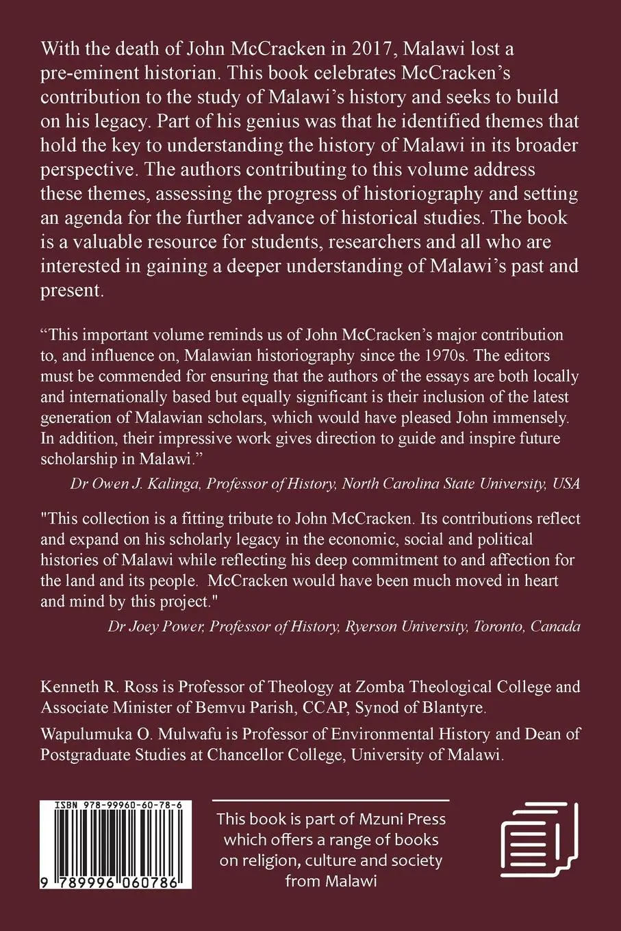 Rückseite: 9789996060786 | Politics, Christianity and Society in Malawi | Kenneth R. Ross (u. a.)