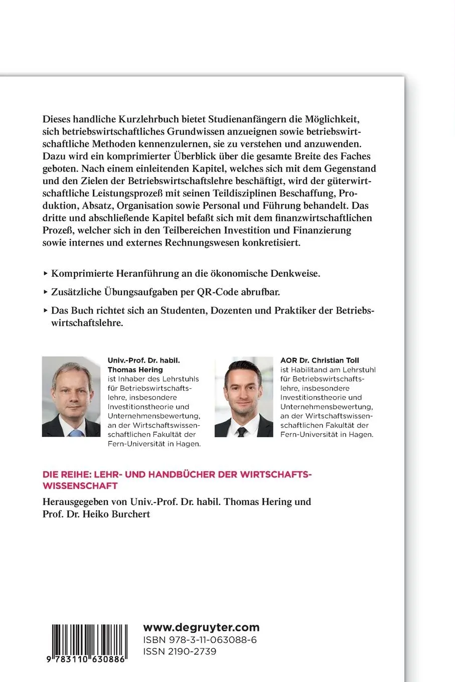 Rückseite: 9783110630886 | BWL kompakt | Kurzlehrbuch für Studienanfänger | Thomas Hering (u. a.)