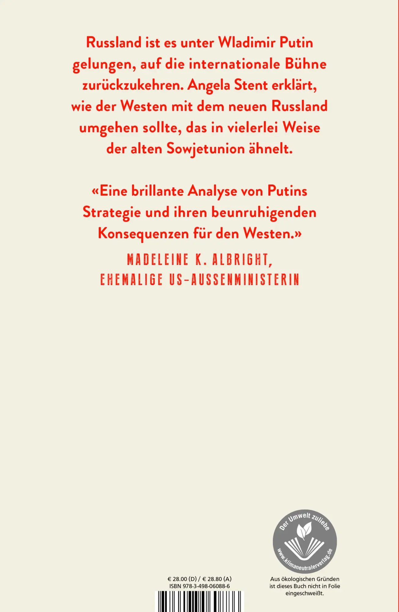 Rückseite: 9783498060886 | Putins Russland | Angela Stent | Buch | 560 S. | Deutsch | 2019