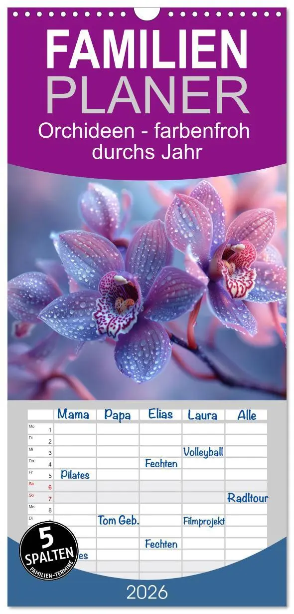Cover: 9783516490886 | Familienplaner 2026 - Orchideen - farbenfroh durchs Jahr mit 5...