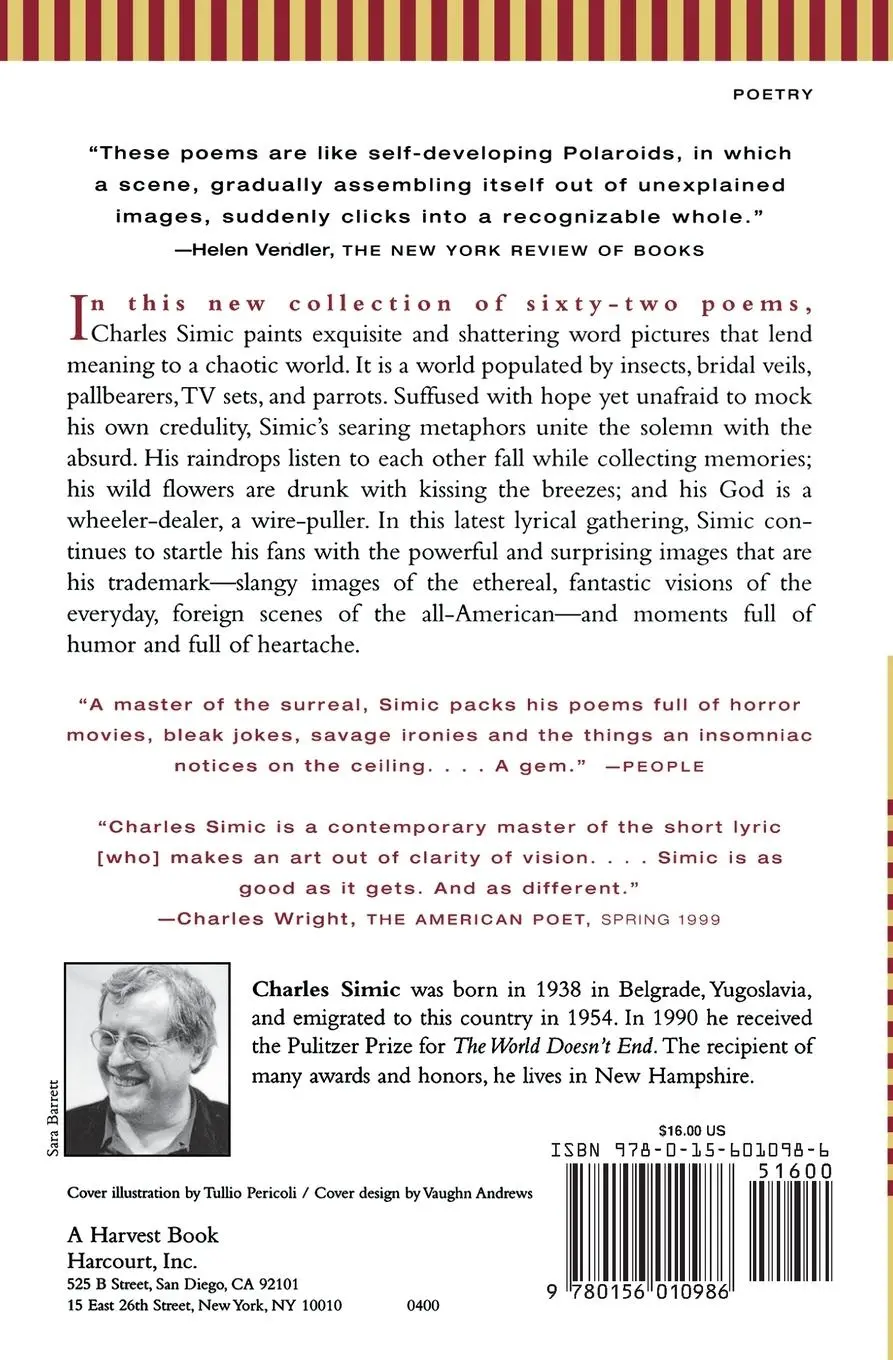 Rückseite: 9780156010986 | Jackstraws | Poems | Charles Simic | Taschenbuch | Englisch | 2000