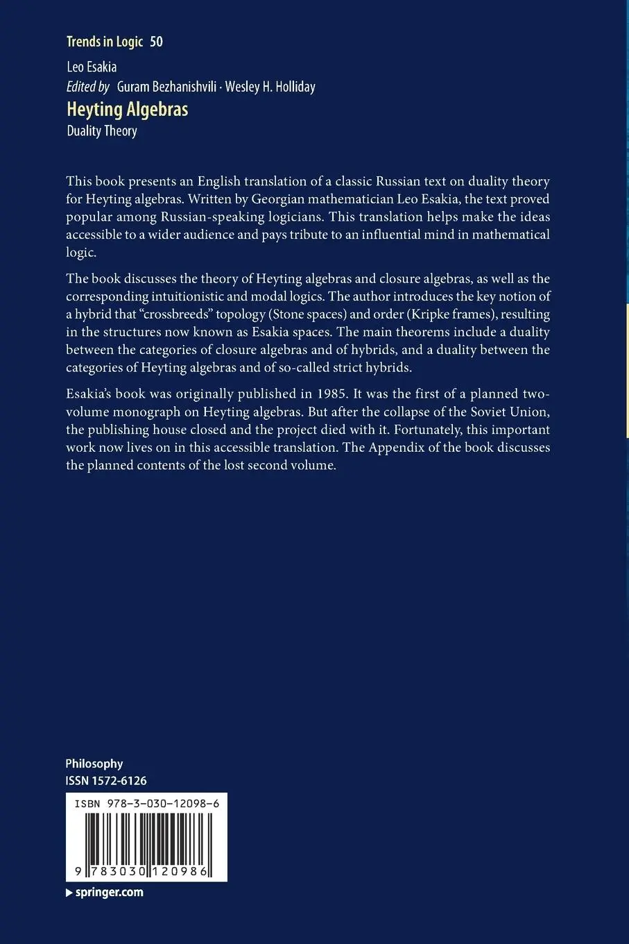 Rückseite: 9783030120986 | Heyting Algebras | Duality Theory | Leo Esakia | Taschenbuch | xv