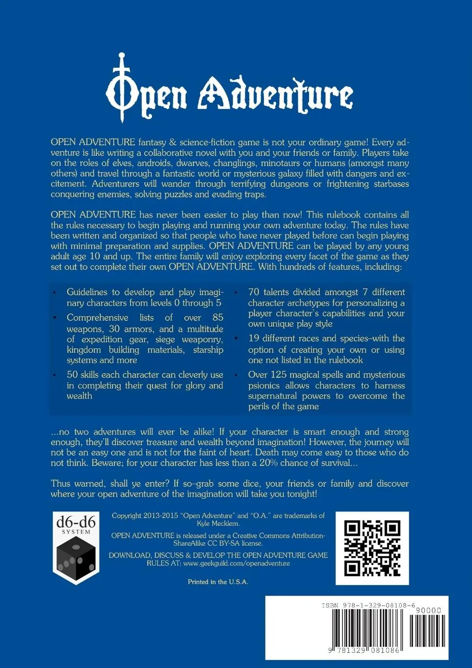 Rückseite: 9781329081086 | Open Adventure Basic Rulebook (Paperback) | Kyle Mecklem | Taschenbuch