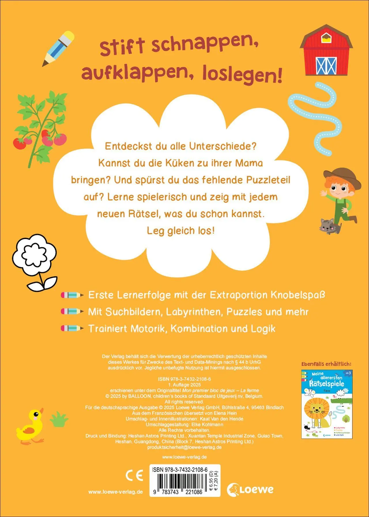 Bild: 9783743221086 | Meine allerersten Rätselspiele - Bauernhof | Elena Lindenfeld | Buch