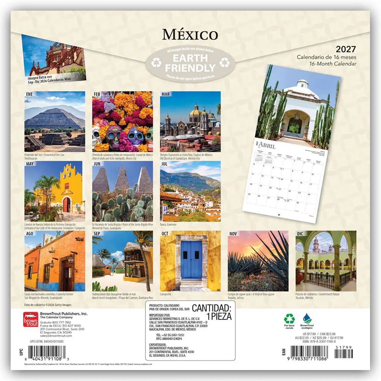 Rückseite: 9798330711086 | Mexico - Mexiko 2027 - 16-Monatskalender | Browntrout Publishers