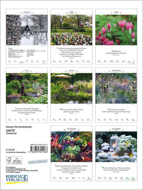 Bild: 9783819301186 | Literaturkalender Gartenlust 2027 | Korsch Verlag | Kalender | 54 S.