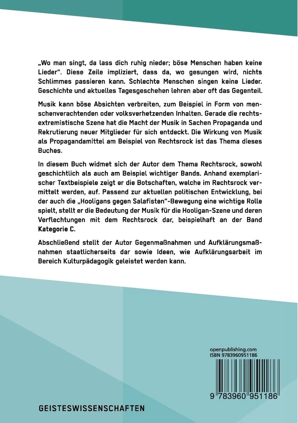 Rückseite: 9783960951186 | Rechtsrock als Propagandamittel. Wie kann Musik Menschen...