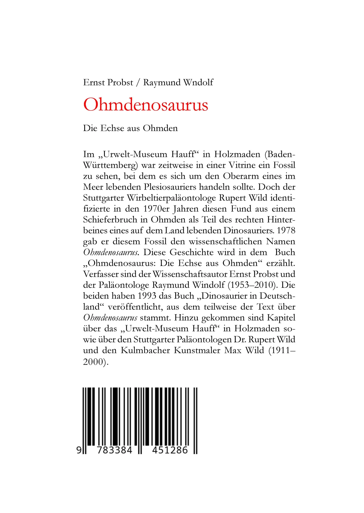 Rückseite: 9783384451286 | Ohmdenosaurus | Die Echse aus Ohmden | Ernst Probst (u. a.) | Buch