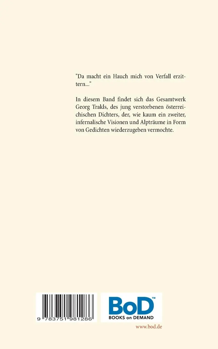 Rückseite: 9783751981286 | Siebengesang des Todes - Sämtliche Dichtungen | Georg Trakl | Buch