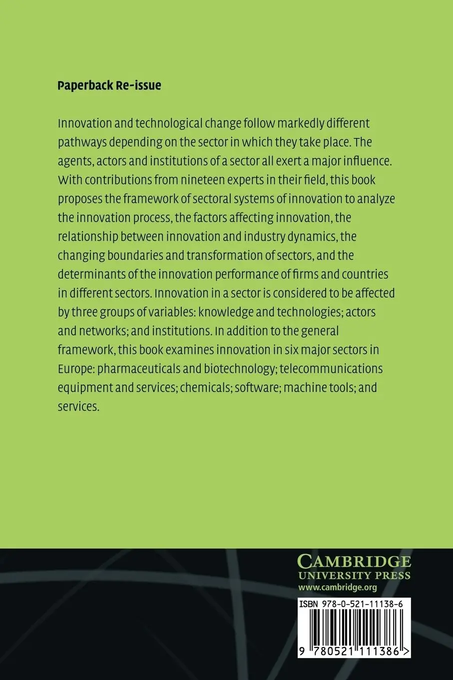 Rückseite: 9780521111386 | Sectoral Systems of Innovation | Franco Malerba | Taschenbuch | 2008
