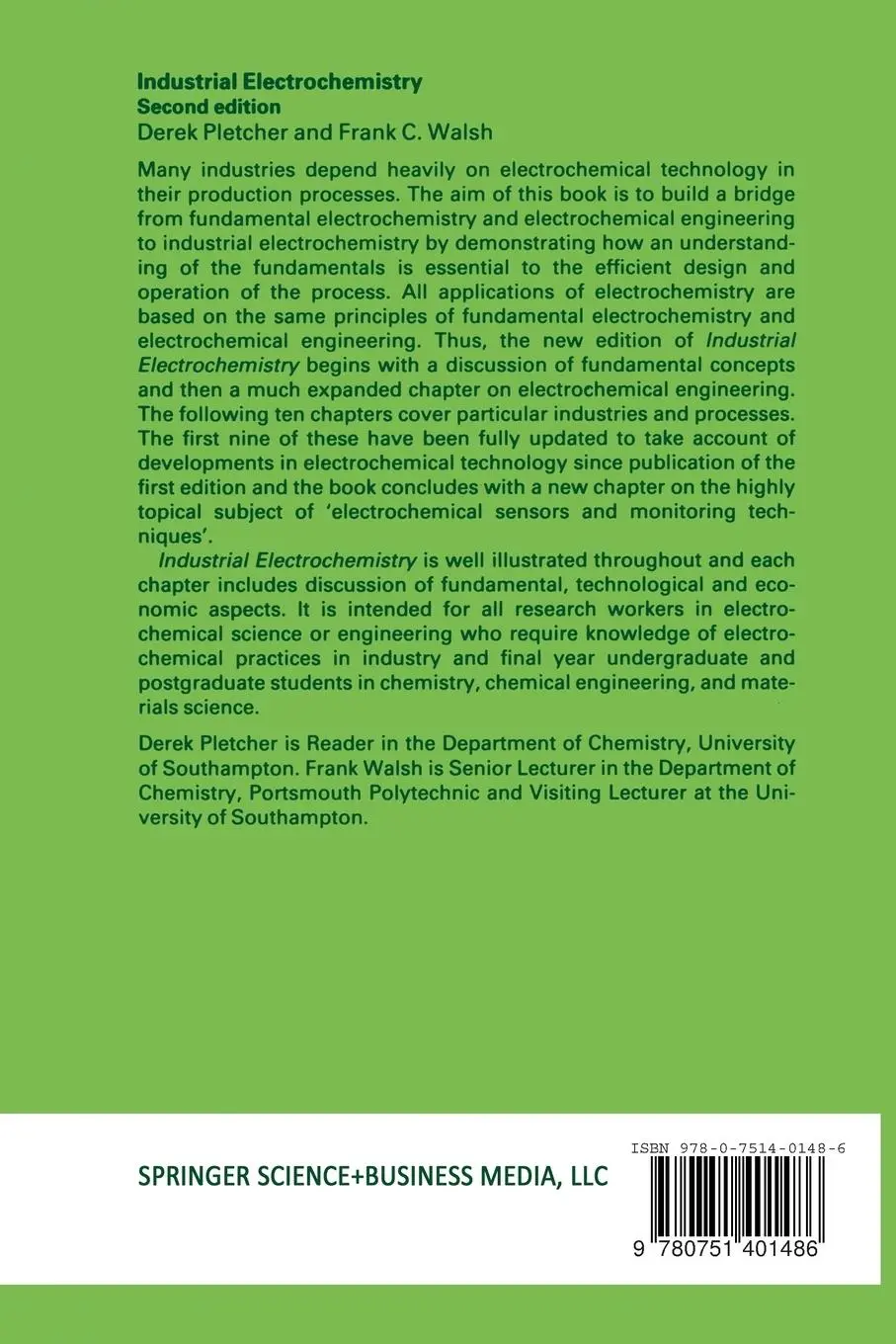 Rückseite: 9780751401486 | Industrial Electrochemistry | F. C. Walsh (u. a.) | Taschenbuch | 1993