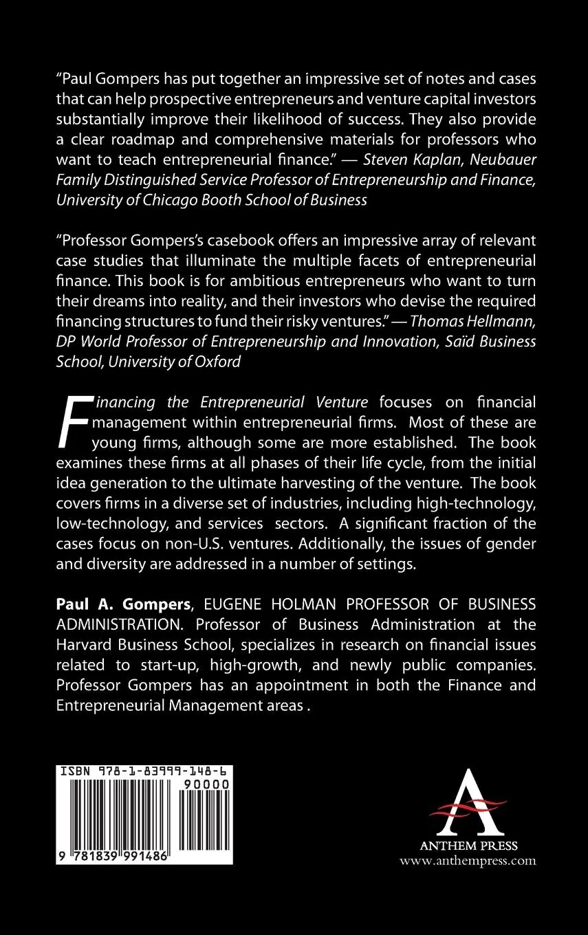 Rückseite: 9781839991486 | Financing the Entrepreneurial Venture | A Casebook | Paul A. Gompers