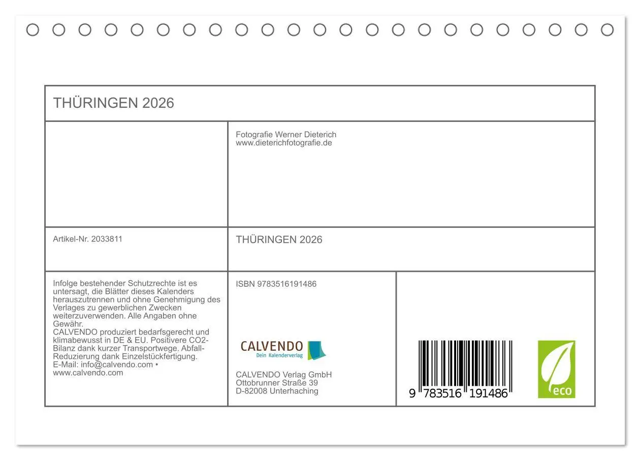 Bild: 9783516191486 | THÜRINGEN 2026 (Tischkalender 2026 DIN A5 quer), CALVENDO...