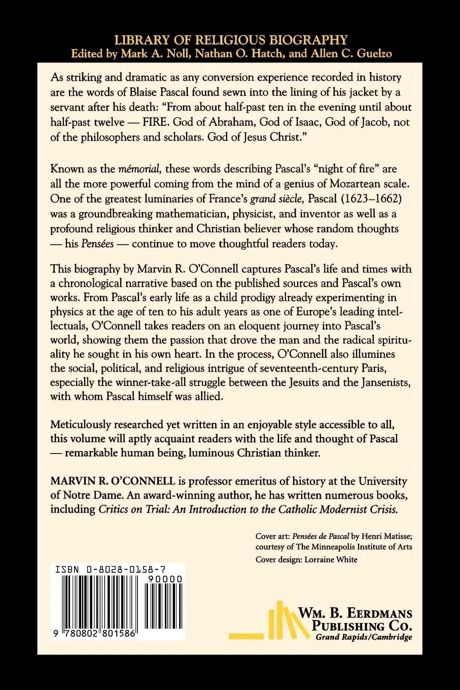Rückseite: 9780802801586 | Blaise Pascal | Reasons of the Heart | Marvin R. O'Connell | Buch