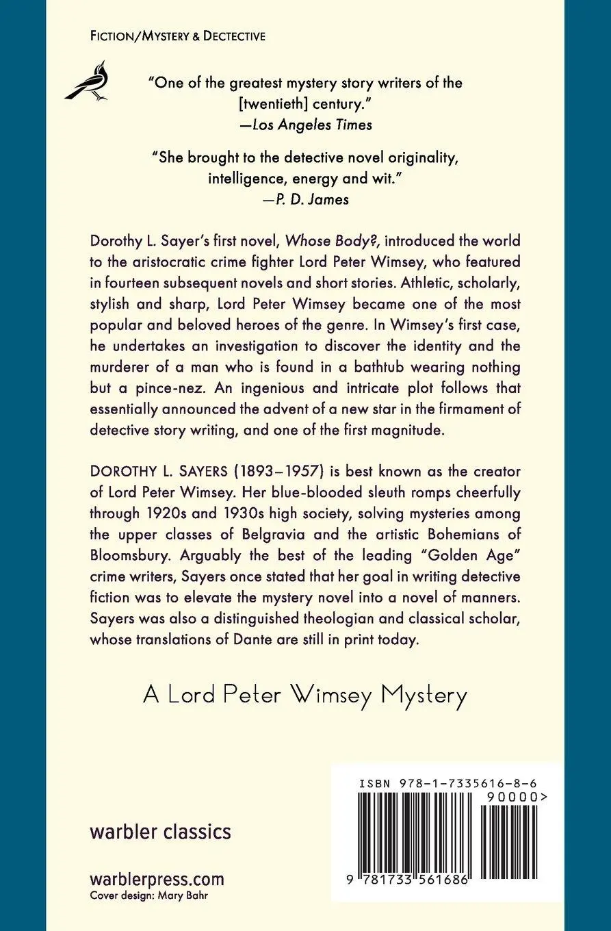 Rückseite: 9781733561686 | Whose Body? | A Lord Peter Wimsey Mystery | Dorothy L. Sayers | Buch