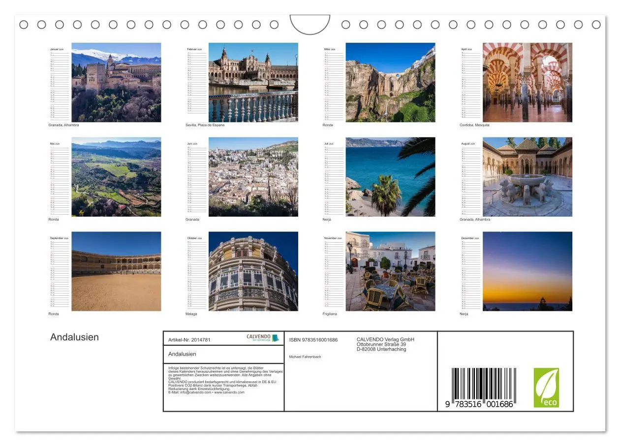 Bild: 9783516001686 | Andalusien (Wandkalender 2026 DIN A4 quer), CALVENDO Monatskalender