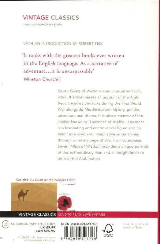 Rückseite: 9780099511786 | Seven Pillars of Wisdom | T E Lawrence | Taschenbuch | 700 S. | 2008