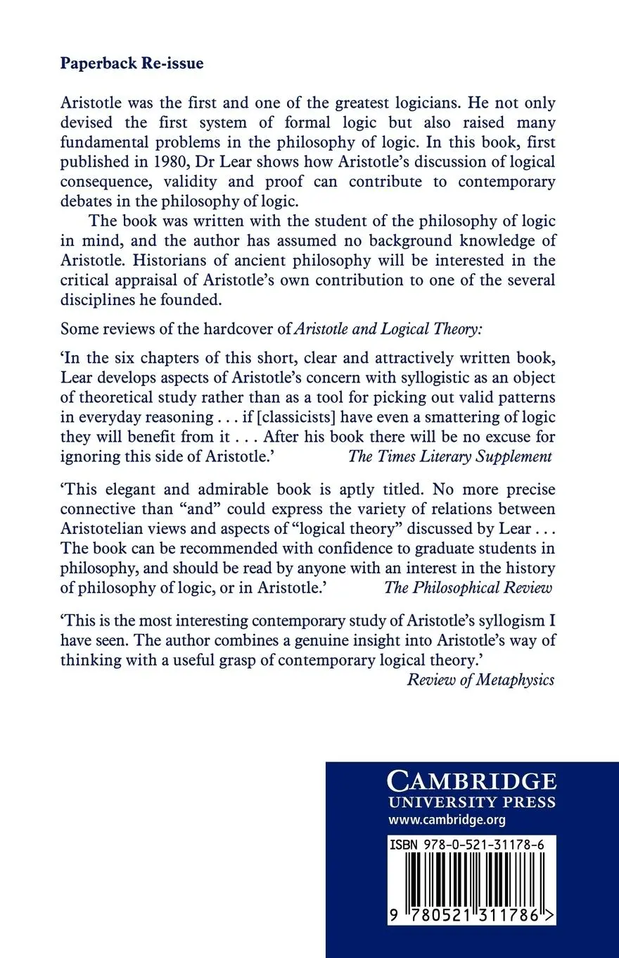 Rückseite: 9780521311786 | Aristotle and Logical Theory | Jonathan Lear (u. a.) | Taschenbuch