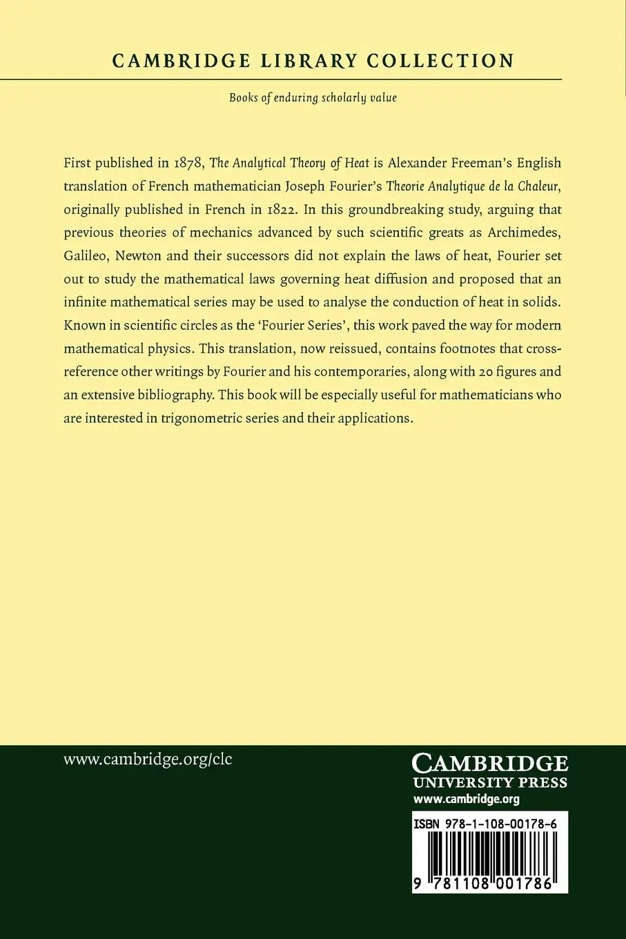 Rückseite: 9781108001786 | The Analytical Theory of Heat | Jean Baptiste Joseph Fourier | Buch