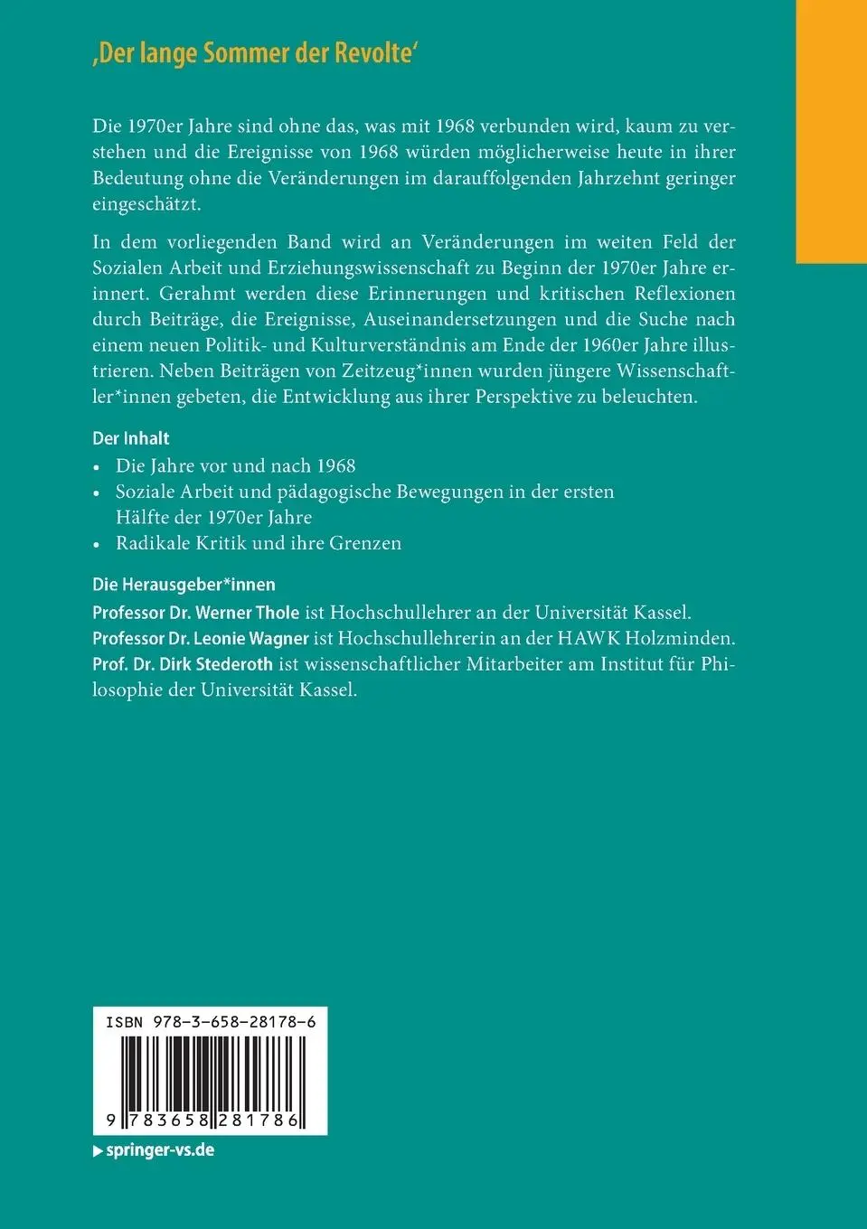 Rückseite: 9783658281786 | 'Der lange Sommer der Revolte' | Werner Thole (u. a.) | Taschenbuch
