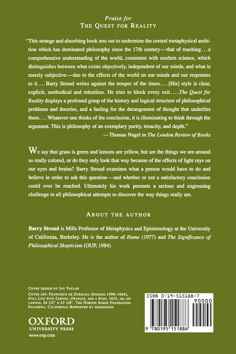 Rückseite: 9780195151886 | The Quest for Reality | Subjectivism &amp; the Metaphysics of Colour