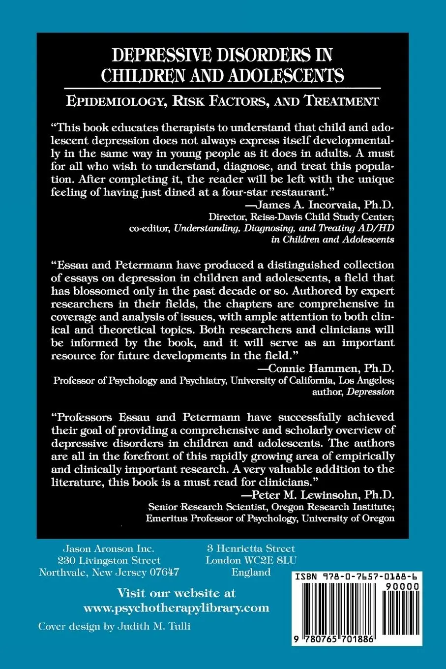 Rückseite: 9780765701886 | Depressive Disorders in Children and Adolescents | Easau (u. a.)