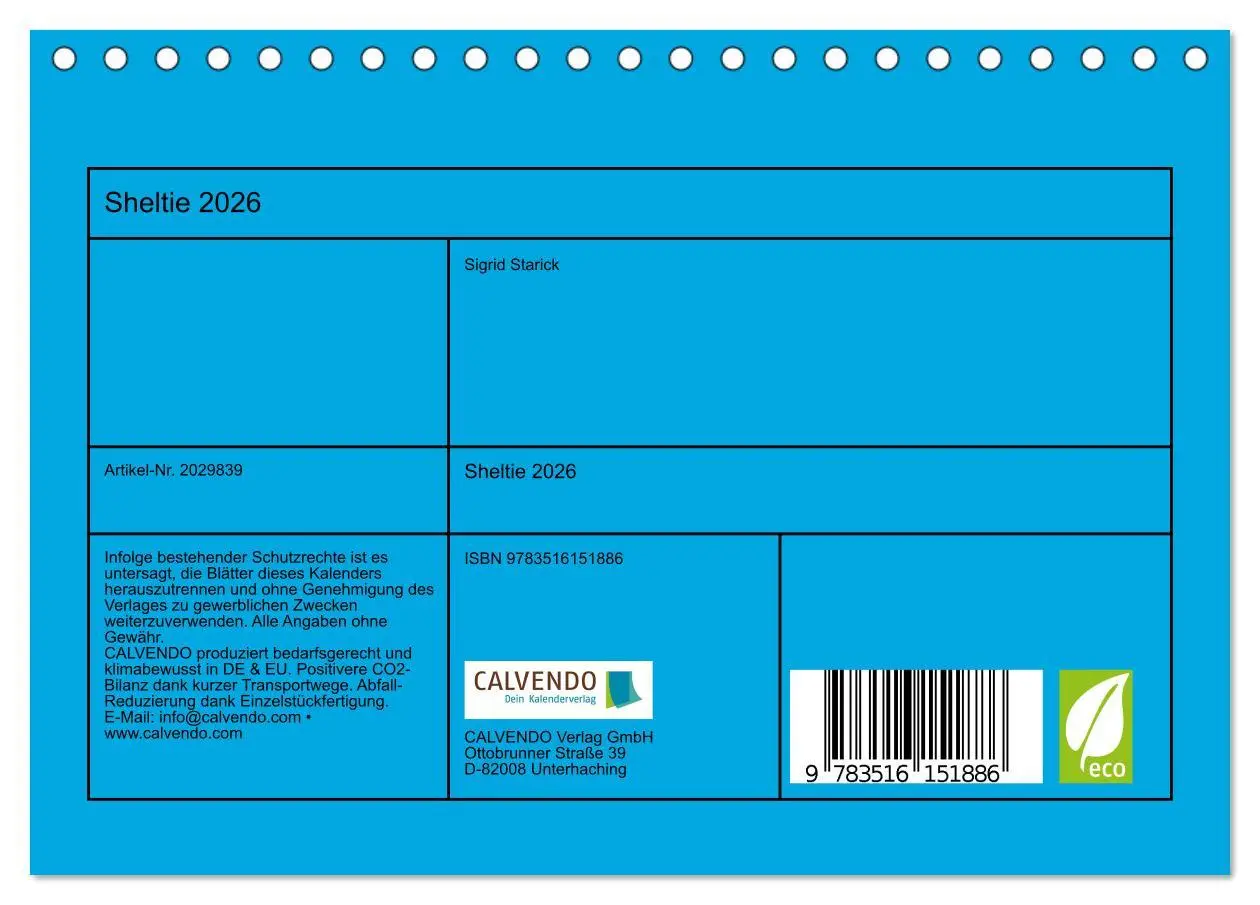 Bild: 9783516151886 | Sheltie 2026 (Tischkalender 2026 DIN A5 quer), CALVENDO Monatskalender