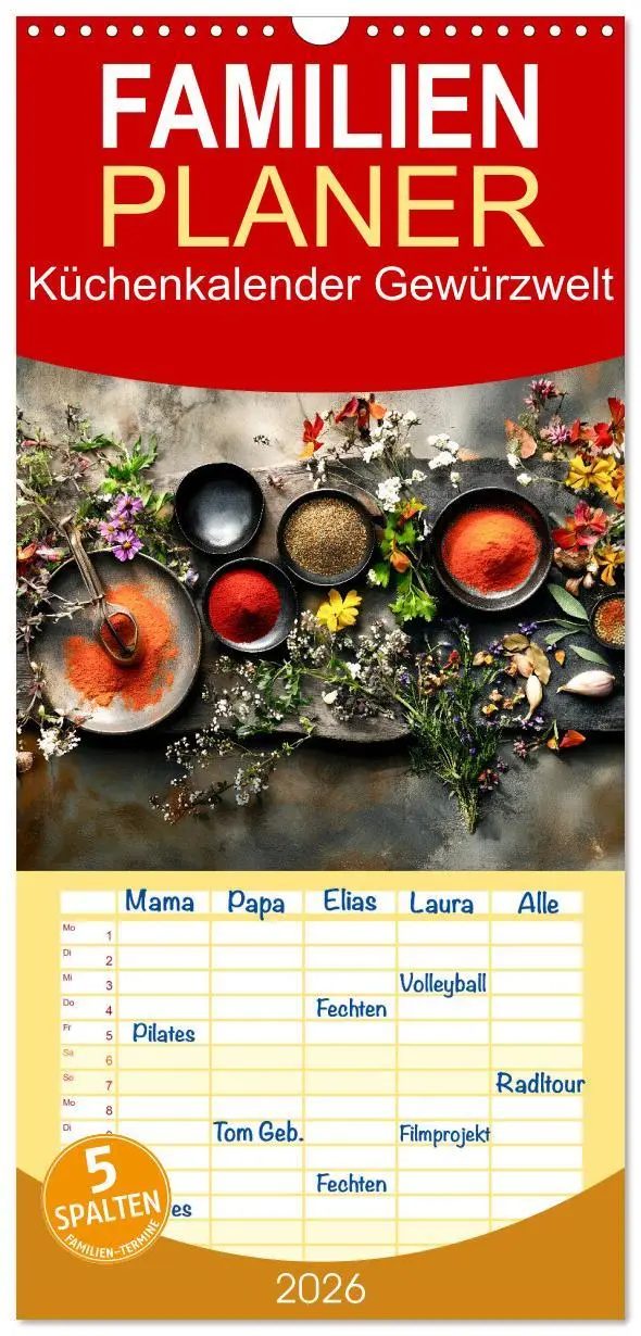 Cover: 9783516601886 | Familienplaner 2026 - Küchenkalender Gewürzwelt mit 5 Spalten...
