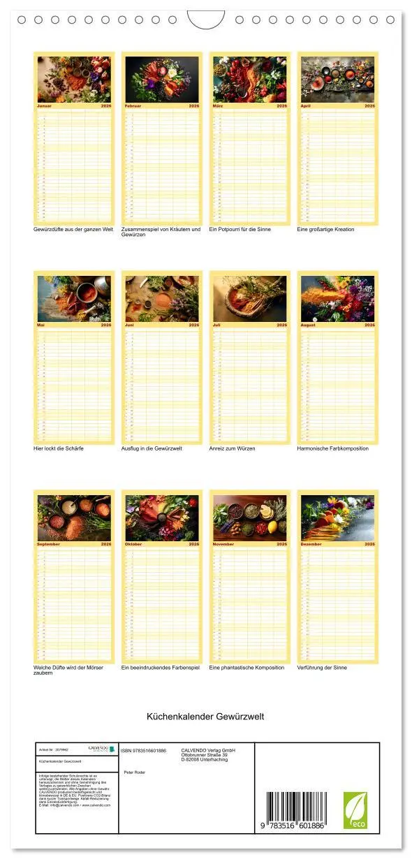 Bild: 9783516601886 | Familienplaner 2026 - Küchenkalender Gewürzwelt mit 5 Spalten...
