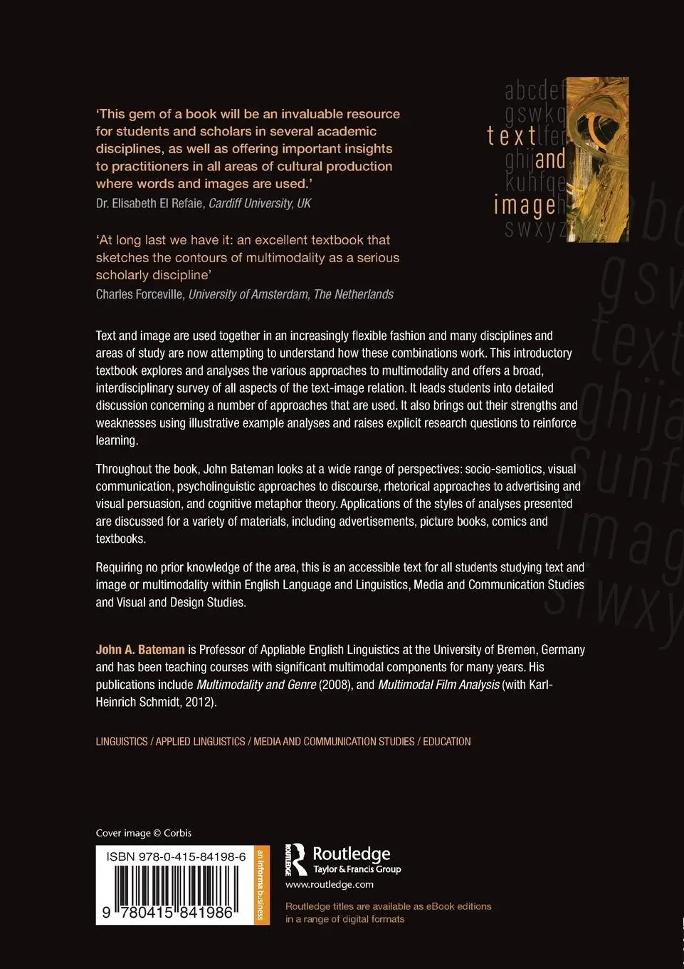 Rückseite: 9780415841986 | Text and Image | A Critical Introduction to the Visual/Verbal Divide