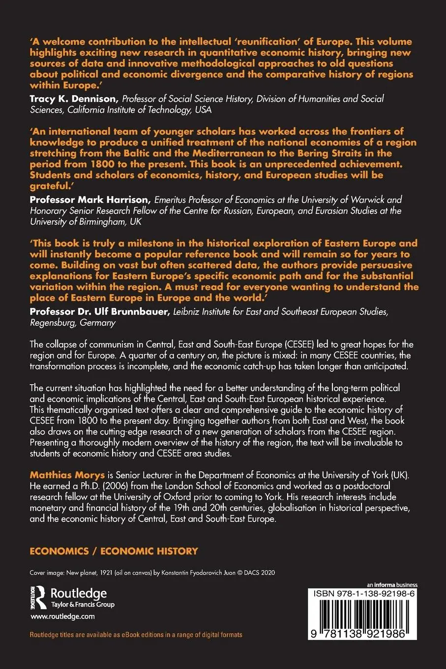 Rückseite: 9781138921986 | The Economic History of Central, East and South-East Europe | Morys