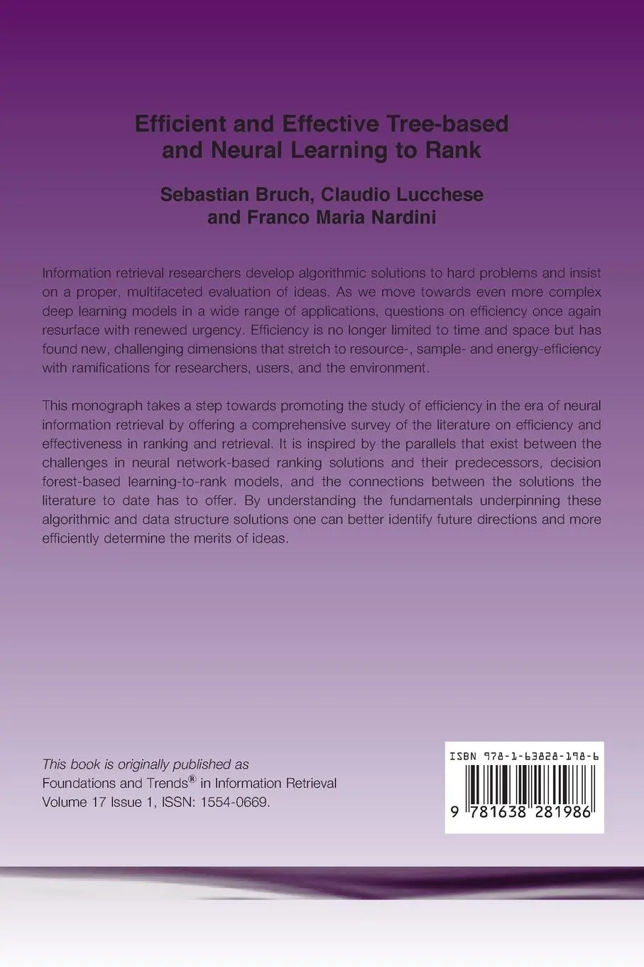 Rückseite: 9781638281986 | Efficient and Effective Tree-based and Neural Learning to Rank | Buch