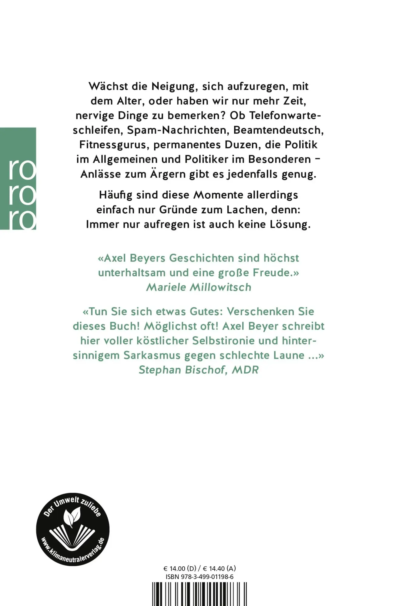 Rückseite: 9783499011986 | Immer nur aufregen ist auch keine Lösung | Axel Beyer | Taschenbuch