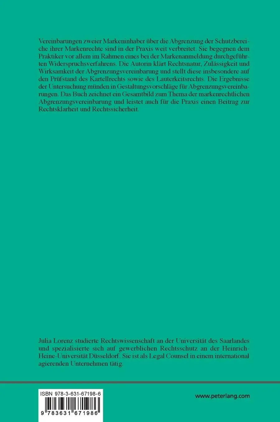Rückseite: 9783631671986 | Die Abgrenzung von Marken | Julia Lorenz | Buch | Gebunden | Deutsch