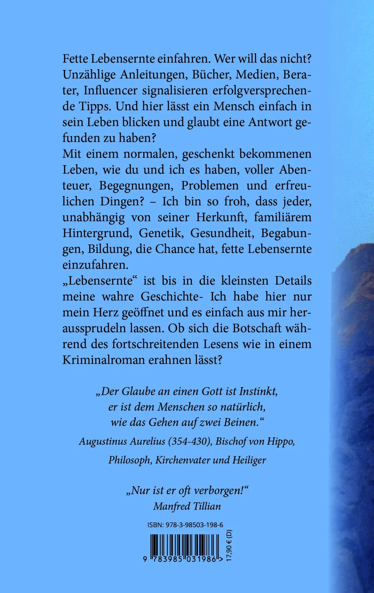 Rückseite: 9783985031986 | LEBENS-ERNTE | Eine Botschaft | Manfred Tillian | Taschenbuch | 140 S.