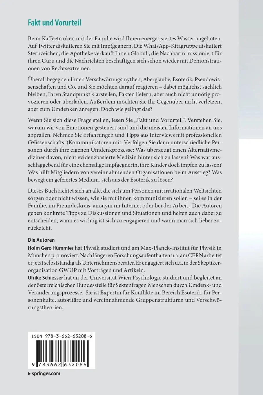 Rückseite: 9783662632086 | Fakt und Vorurteil | Holm Gero Hümmler (u. a.) | Taschenbuch | XIX