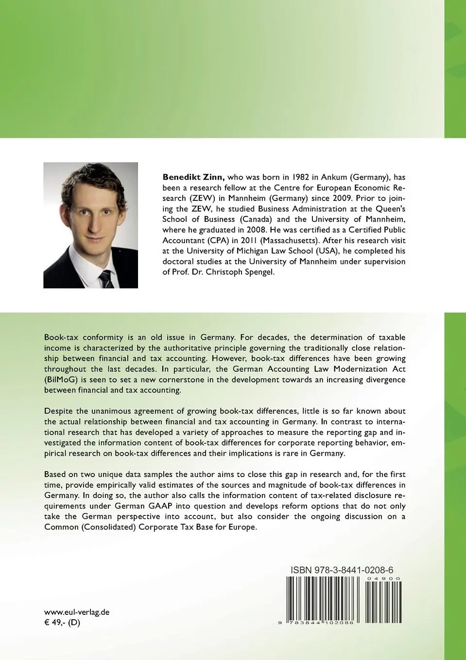 Rückseite: 9783844102086 | Tax Accounting in Germany | Benedikt Zinn | Taschenbuch | 204 S.