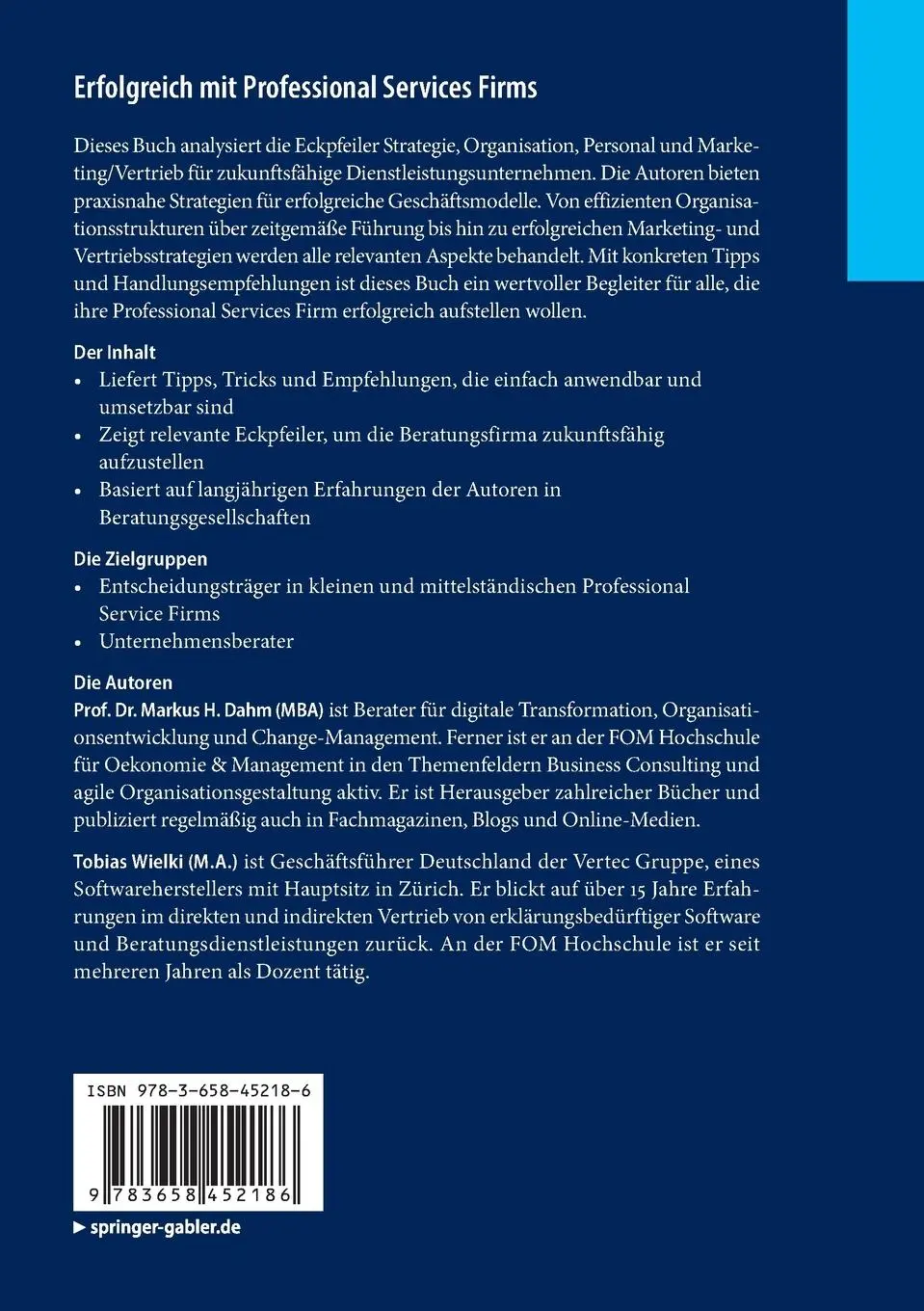 Rückseite: 9783658452186 | Erfolgreich mit Professional Services Firms | Tobias Wielki (u. a.)