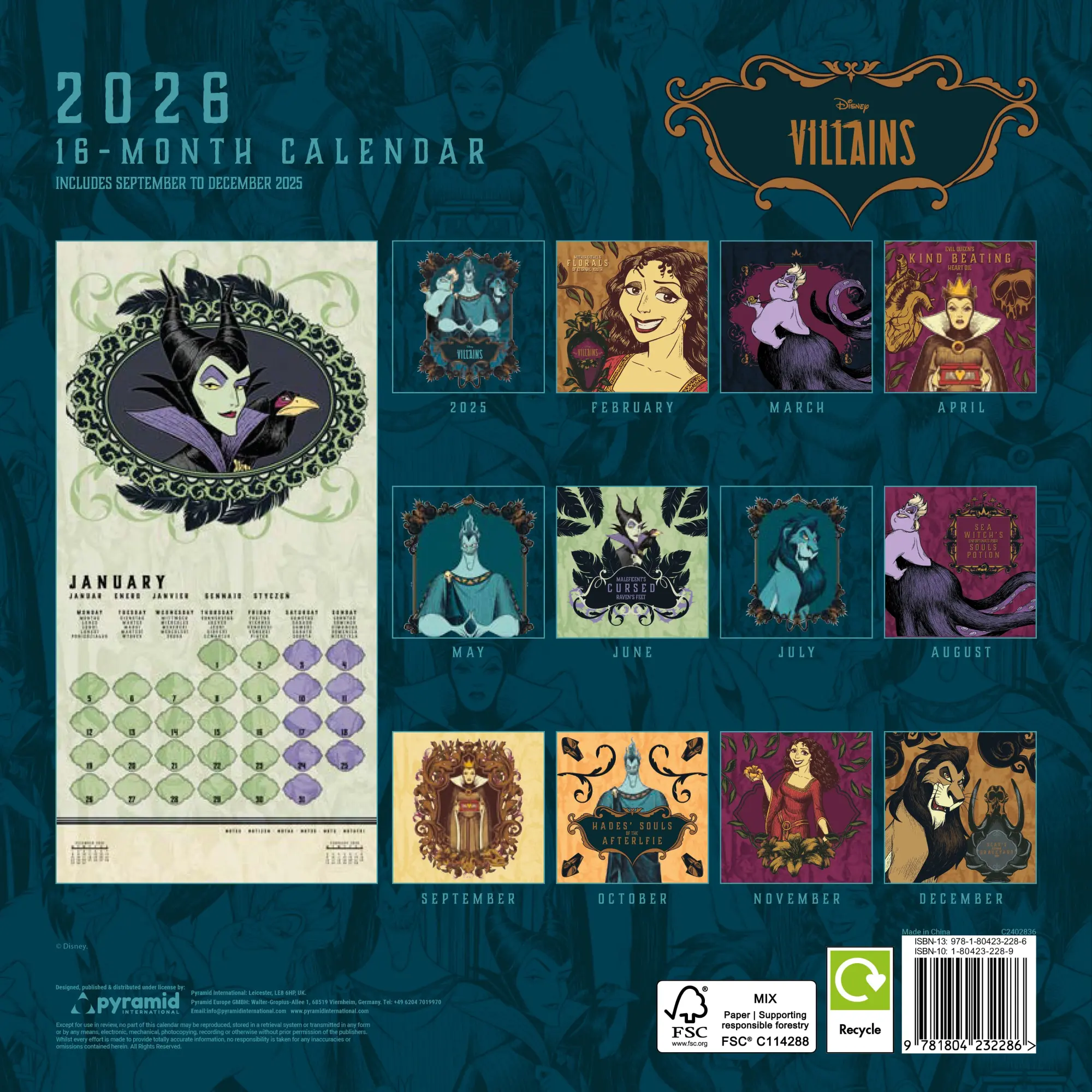 Rückseite: 9781804232286 | DISNEY VILLAINS - Broschürenkalender im Format 30 x 30 | Kalender