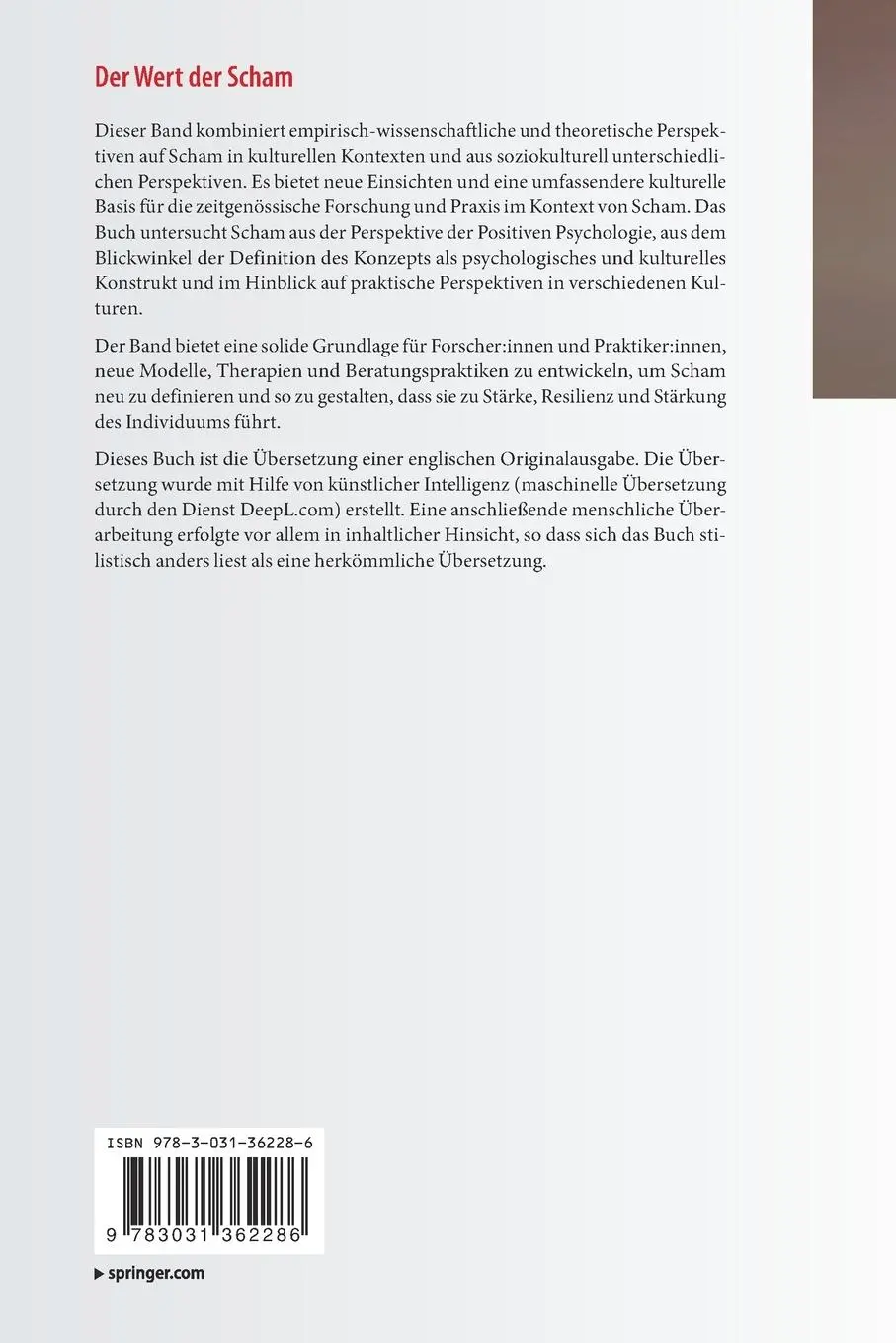 Rückseite: 9783031362286 | Der Wert der Scham | Claude-Hélène Mayer (u. a.) | Taschenbuch | xvii