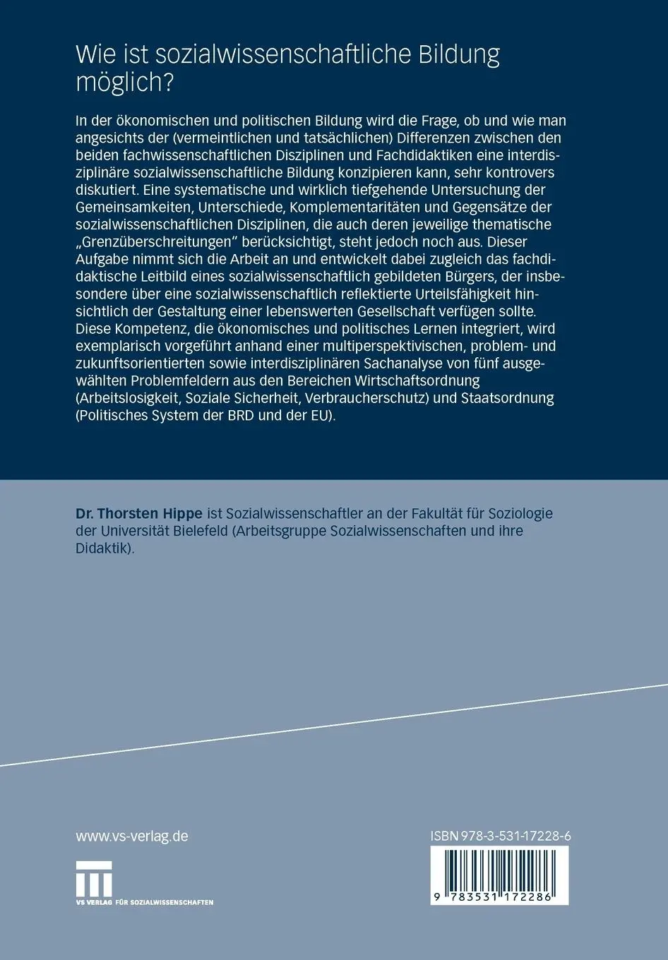 Rückseite: 9783531172286 | Wie ist sozialwissenschaftliche Bildung möglich? | Thorsten Hippe
