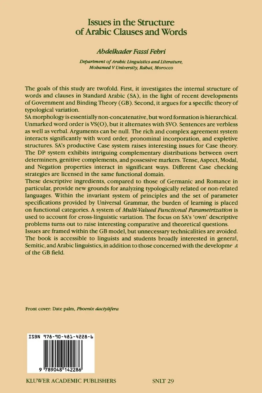 Rückseite: 9789048142286 | Issues in the Structure of Arabic Clauses and Words | A. Fassi Fehri